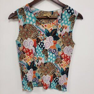 Plisse Womens Y2K Abstract Crinkle Top Size S 90S Eclectic Unique Art To Wear